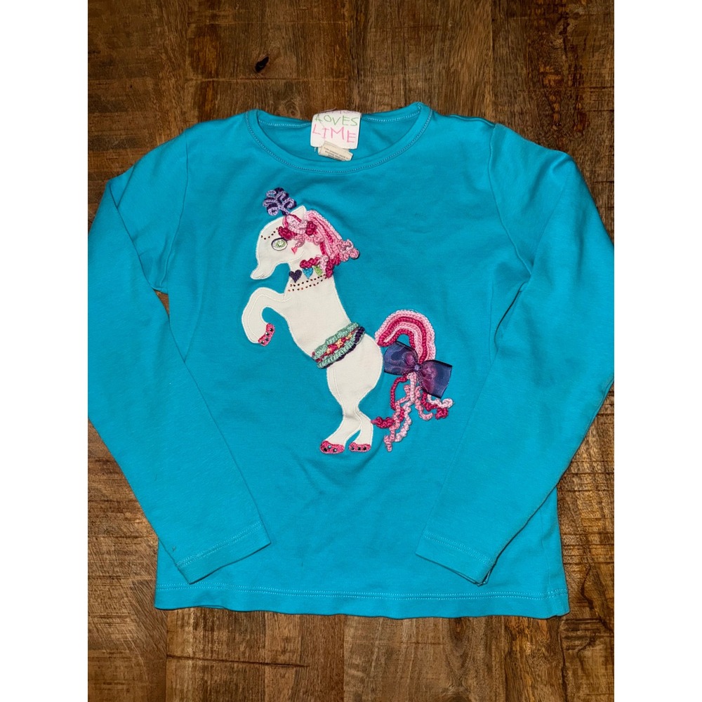 Lemon Loves Lime Girls Turquoise Unicorn Crochet Rhinestone Top Size 7